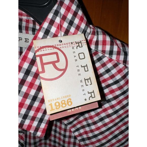 Roper Mens XL Red Black White Western Pearl Snap Short Sleeve Short Sleeve Shirt - Picture 2 of 7
